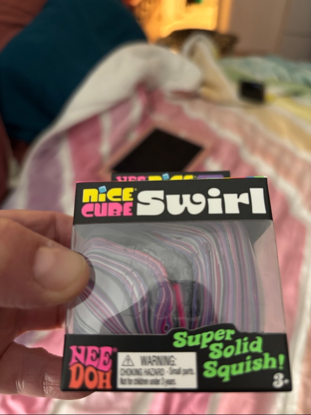 Nee Doh Nice Cube Swirl Super Solid Squish! - Purple & Pink Swirl